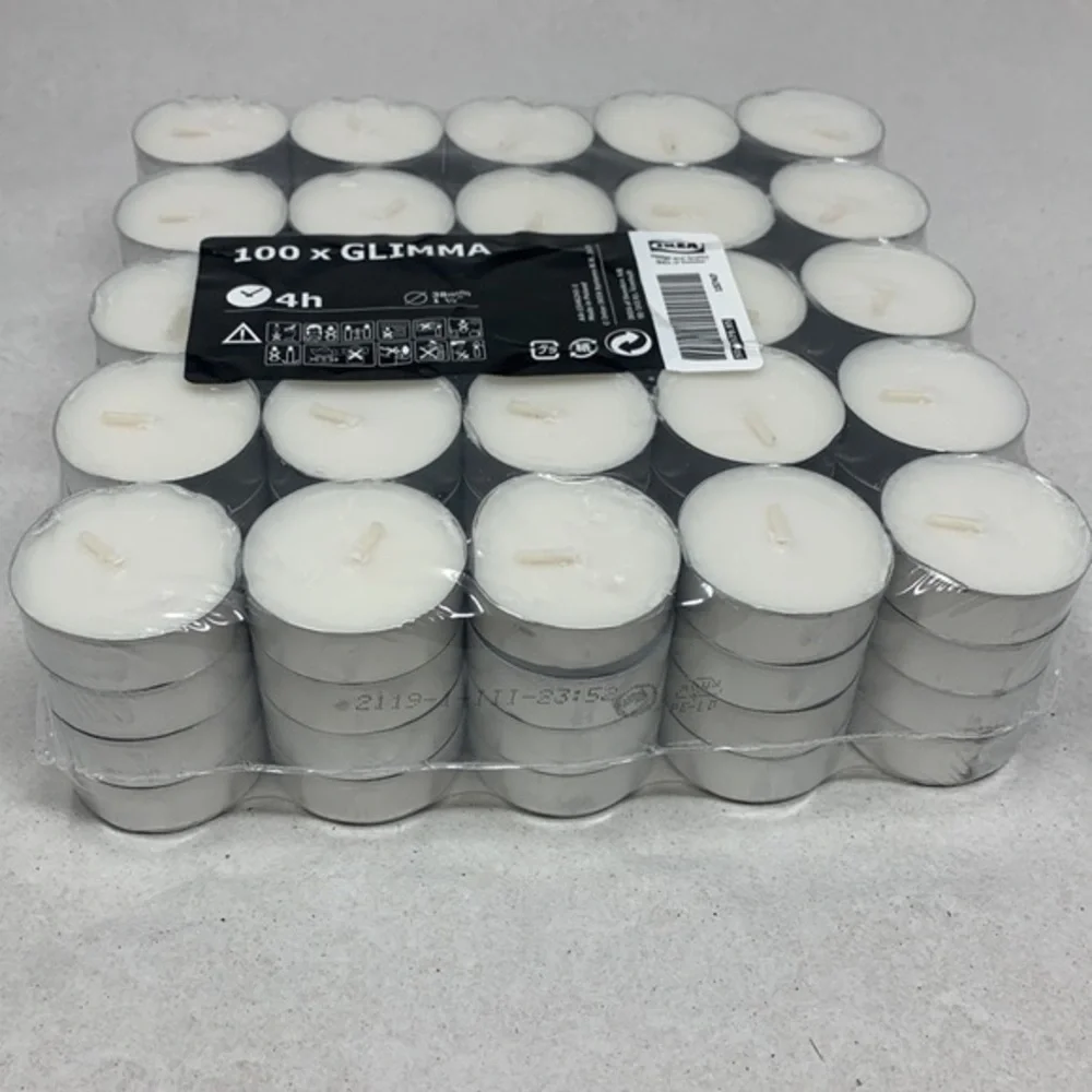 100 piece GLIMMA Unscented tealights 4hr Ikea Sweden for party or emergency new